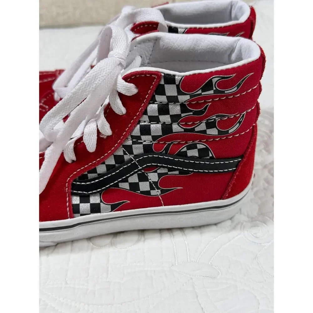 NWOT Vans Kid 3 Red Black White Lace Up High Top Skate Canvas Sneakers